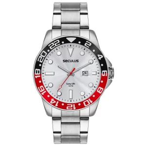 Relógio Masculino Aço Com Lupa Para Calendário Prata