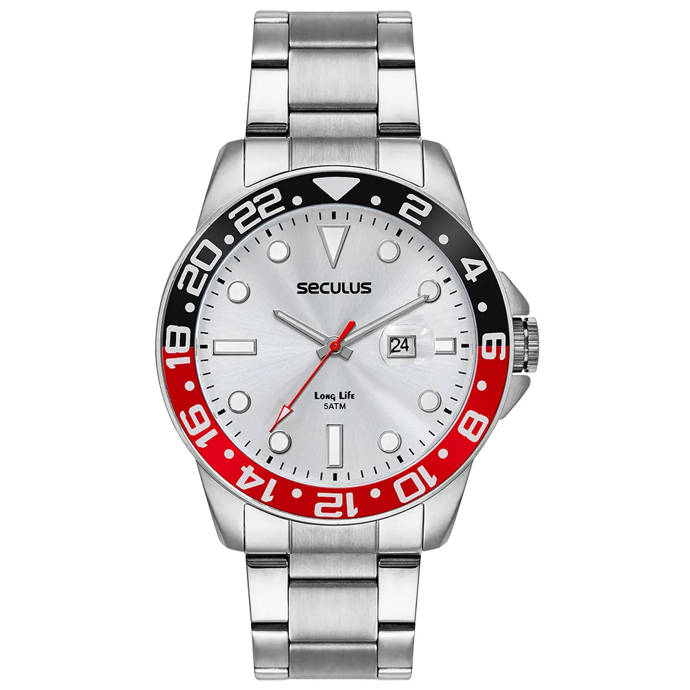 Relógio Masculino Aço Com Lupa Para Calendário Prata